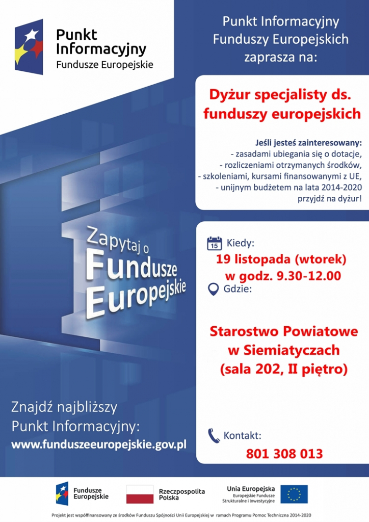 plakat Punkt Informacyjny Funduszy Europejskich 