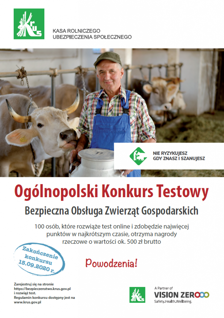 ogolnopolski konkurs testowy z zakresu bezpiecznej pracy w gospodarstwie rolnym plakat