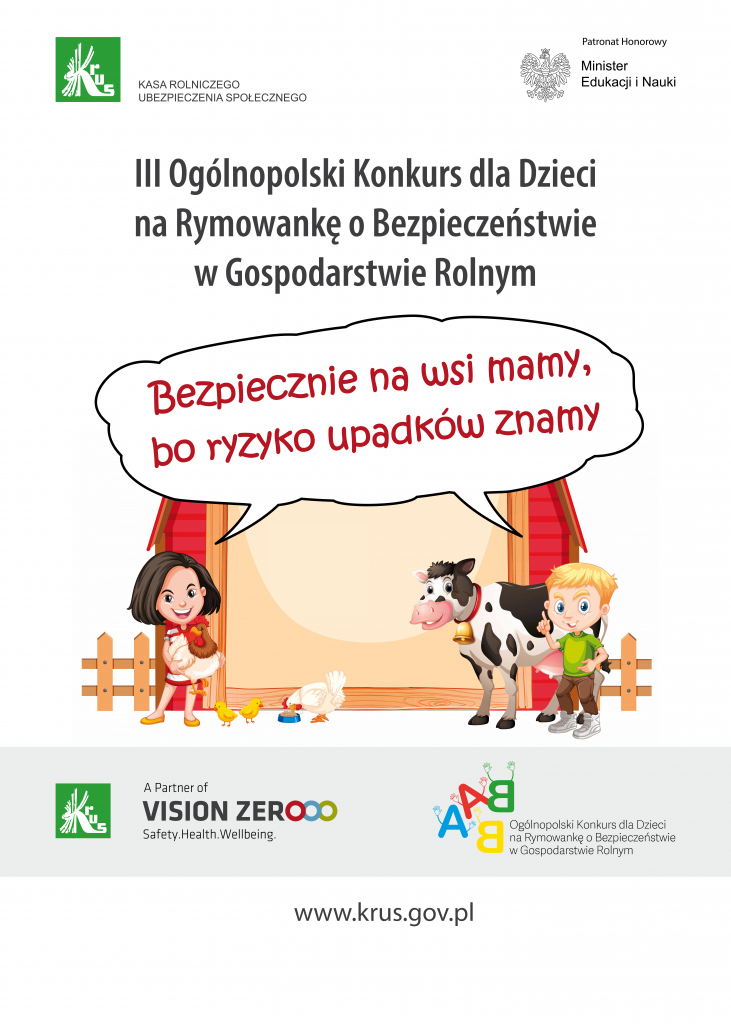 Plakat Konkursu dla Dzieci na Rymowankę o Bezpieczeństwie w Gospodarstwie Rolnym 